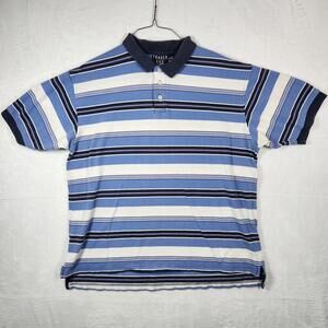 Vintage Trader Bay Short Sleeve Polo Shirt‎ Blue Striped Mens Size XL
